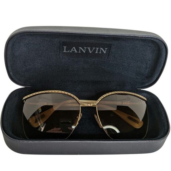 Lanvin Cat - Eye Gold Sunglasses with Rhinestone Detail and Box main image 10